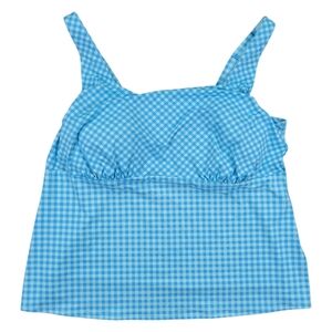 Lands End Square Neck Tankini Womens Plus 22W Swimsuit Top‎ Blue Gingham Check